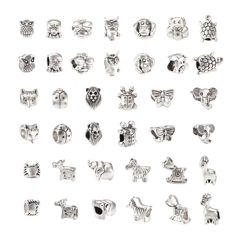 7508 38pcs Tibetan Style Alloy European Beads Metal Spacer Beads Animal